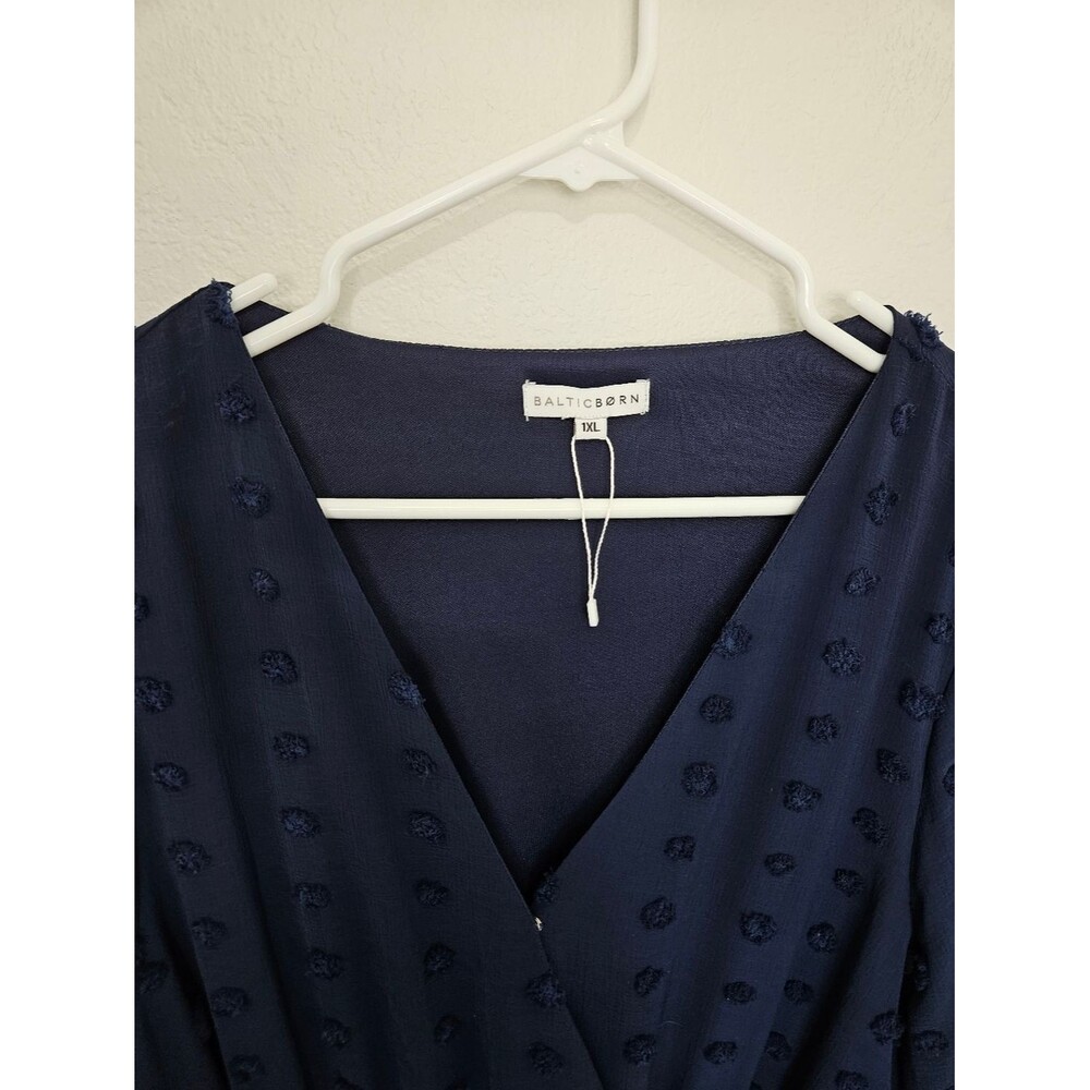 NWOT Baltic Born Paisley Dot Midi Dress V-Neck Long Sleeve Navy Blue Women 1XL - Picture 5 of 7